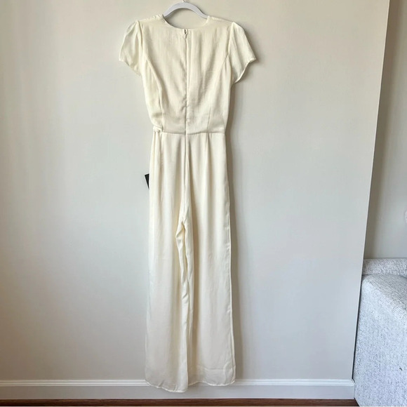NWT Lulus Key Me Entertain You Ivory Satin Wide Leg Jumpsuit - Picture 9 of 14